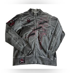 Y2K Affliction Full Zip Sweater Men Size XL Gray